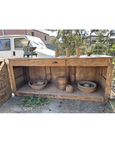 Exceptionnel comptoir ancien en chêne 220 cm