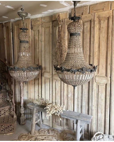 Exceptionnelle paire de lustres mongolfiere ancien