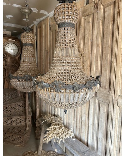 Exceptionnelle paire de lustres mongolfiere ancien
