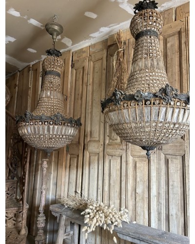 Exceptionnelle paire de lustres mongolfiere ancien