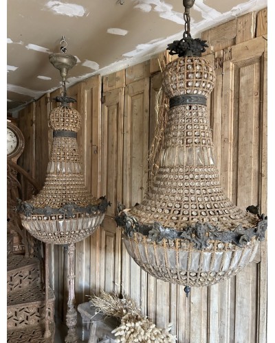 Exceptionnelle paire de lustres mongolfiere ancien