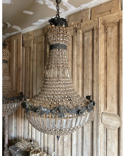 Exceptionnelle paire de lustres mongolfiere ancien