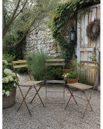 Trio d’anciennes chaises de bistrot pliantes VITTEL