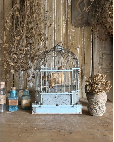 Ancienne cage à oiseaux – sublime patine bleu pâle