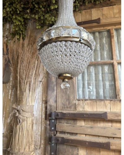 Ancien lustre montgolfière à perles et pampilles