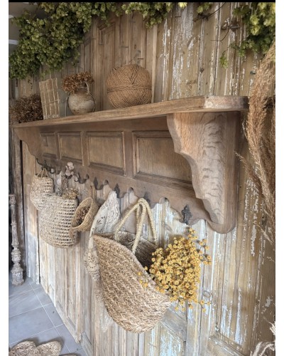 Grande étagère murale ancienne XXL en chêne avec patères
