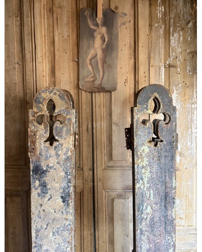 Paire d’anciens volets en métal Patine & fleurs de lys