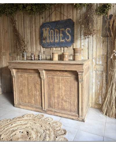 Magnifique ancien comptoir de commerce en chêne à nombreux tiroirs