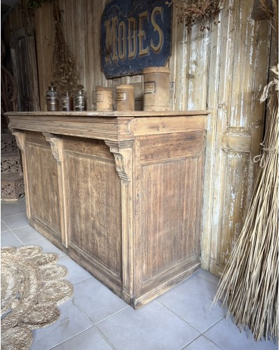 Magnifique ancien comptoir de commerce en chêne à nombreux tiroirs