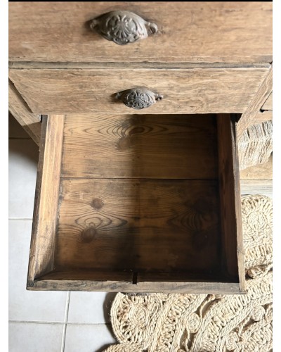 Magnifique ancien comptoir de commerce en chêne à nombreux tiroirs