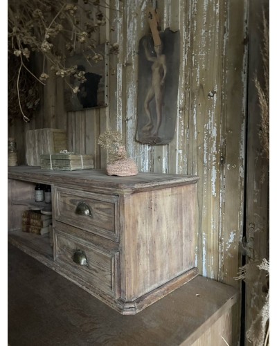 Meuble ancien d'atelier à tiroirs en bois, étagère a poser ou suspendre
