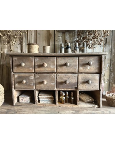 Ancien petit meuble de métier, 8 tiroirs & niches ouvertes