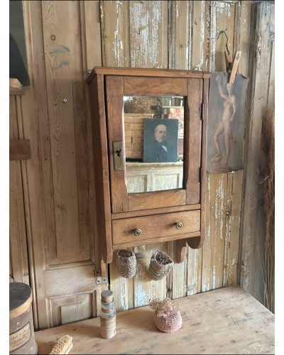 Ancienne barbière , petit armoire vintage avec miroir
